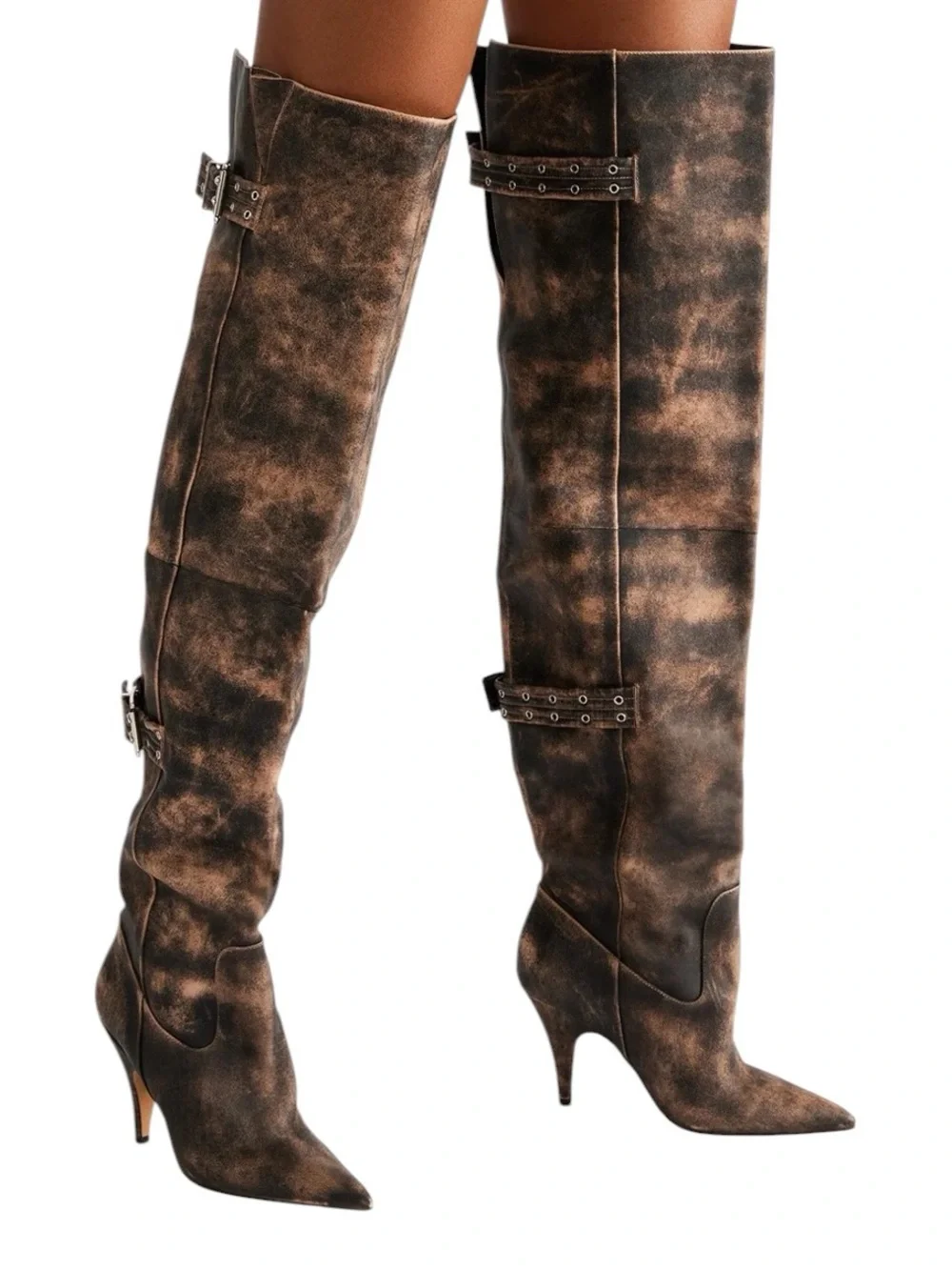 NWOB Steve Madden Baddiebaddie Distressed Charcoal Taupe Over-the-Knee Boots